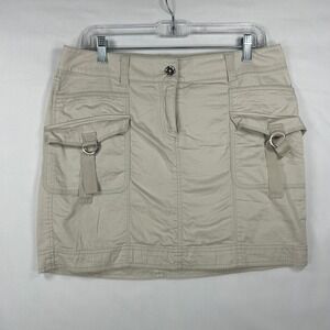 White House Black Market Tan Cargo Skirt Size 10 Utility Mini Skirt Y2K